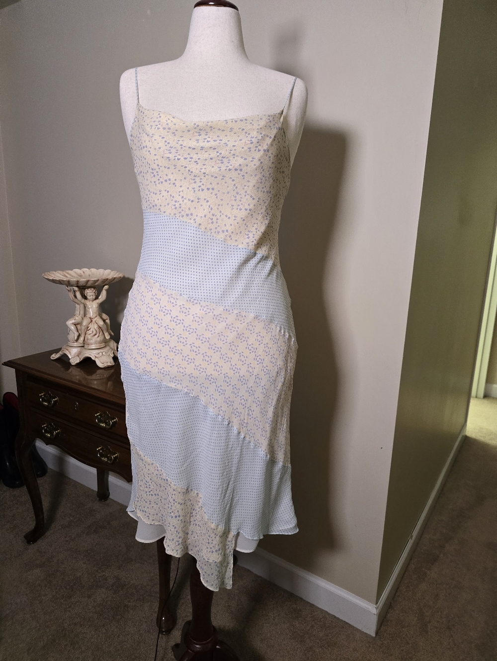 Vintage Express Silk Blue Multi Pattern Dress